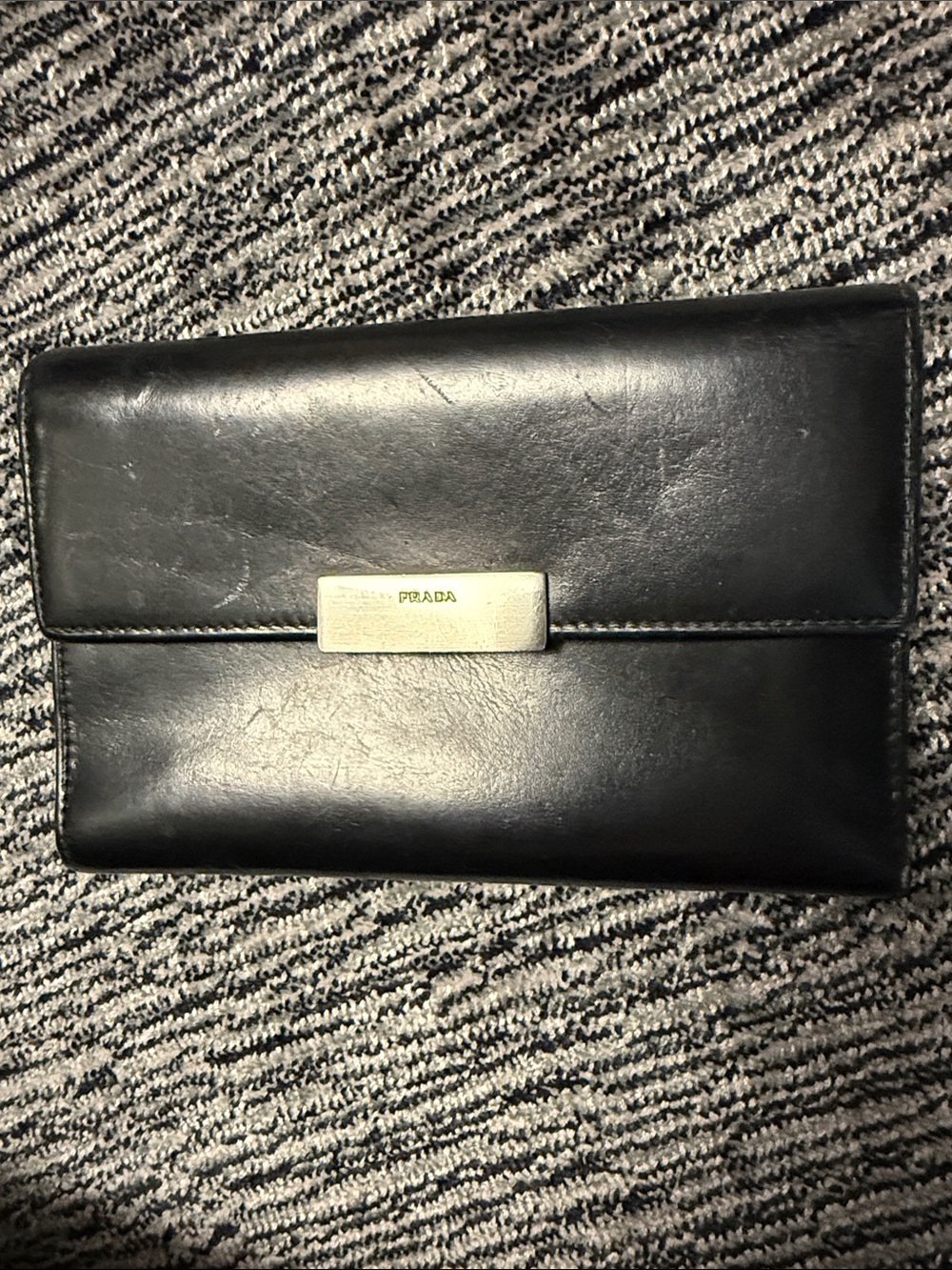 Prada Black Leather Men's Wallet with Silver-Tone Plaque